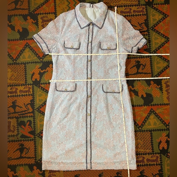 Light blue handmade dress, shimmering textured fabric, short sleeve - Picture 4 of 4